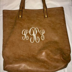 Brown Geniune leather monogrammed tote “RRS”